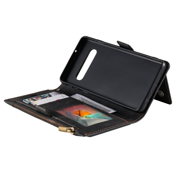 For Samsung Galaxy S10+ Side Zipper Back Card Horizontal Flip PU Leather Case with Card Slots & Wallet & Photo Frame & Lanyard