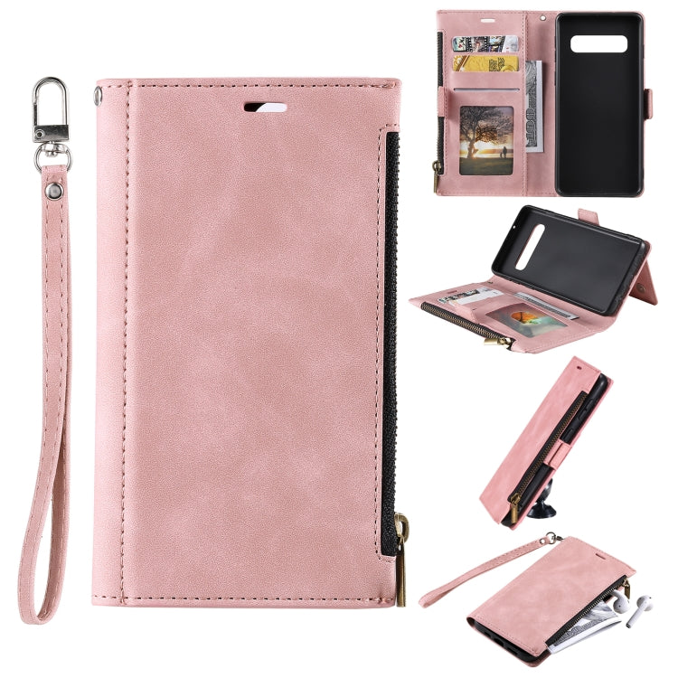 For Samsung Galaxy S10+ Side Zipper Back Card Horizontal Flip PU Leather Case with Card Slots & Wallet & Photo Frame & Lanyard