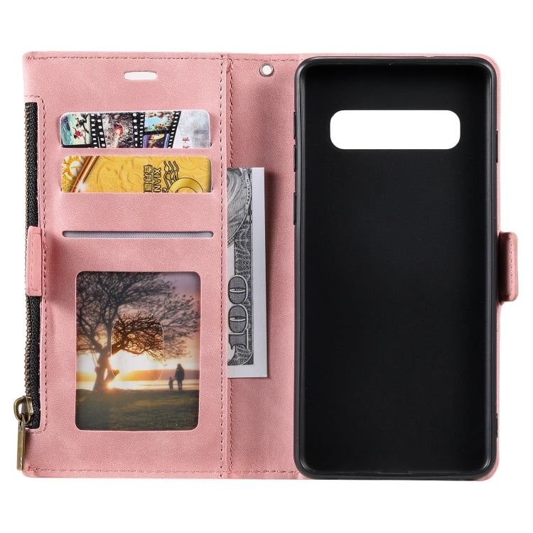 For Samsung Galaxy S10+ Side Zipper Back Card Horizontal Flip PU Leather Case with Card Slots & Wallet & Photo Frame & Lanyard