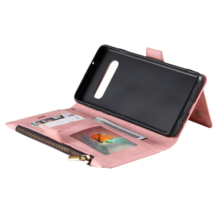 For Samsung Galaxy S10+ Side Zipper Back Card Horizontal Flip PU Leather Case with Card Slots & Wallet & Photo Frame & Lanyard