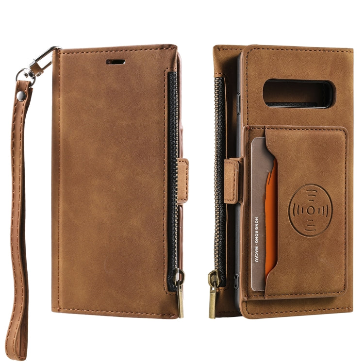 For Samsung Galaxy S10+ Side Zipper Back Card Horizontal Flip PU Leather Case with Card Slots & Wallet & Photo Frame & Lanyard