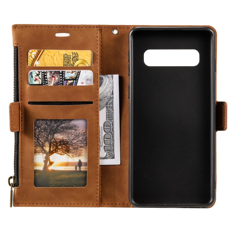 For Samsung Galaxy S10+ Side Zipper Back Card Horizontal Flip PU Leather Case with Card Slots & Wallet & Photo Frame & Lanyard