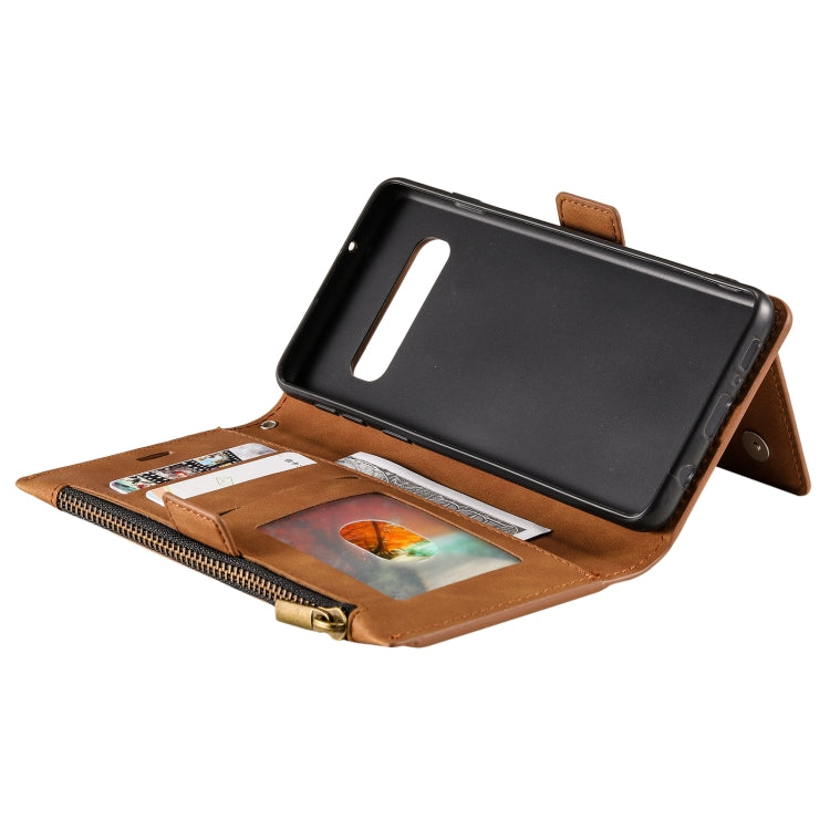 For Samsung Galaxy S10+ Side Zipper Back Card Horizontal Flip PU Leather Case with Card Slots & Wallet & Photo Frame & Lanyard