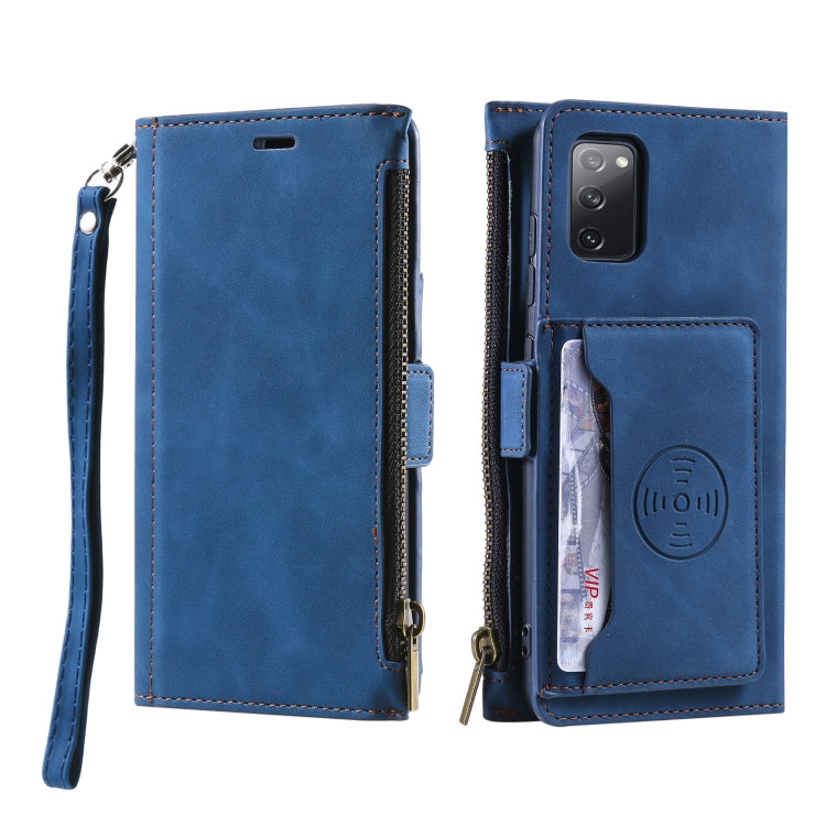 For Samsung Galaxy S20 FE Side Zipper Back Card Horizontal Flip PU Leather Case with Card Slots & Wallet & Photo Frame & Lanyard