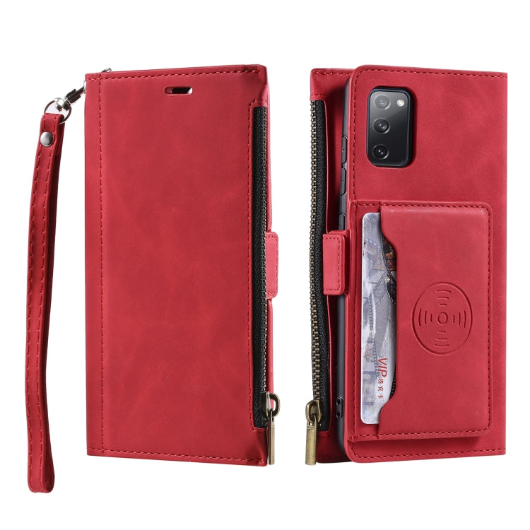 For Samsung Galaxy S20 FE Side Zipper Back Card Horizontal Flip PU Leather Case with Card Slots & Wallet & Photo Frame & Lanyard