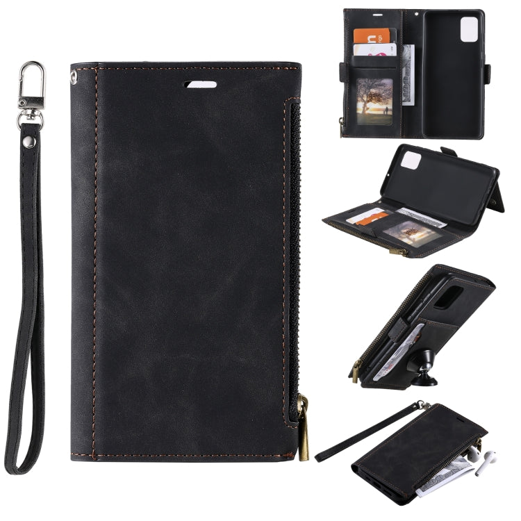 For Samsung Galaxy S20 FE Side Zipper Back Card Horizontal Flip PU Leather Case with Card Slots & Wallet & Photo Frame & Lanyard