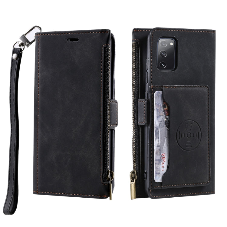 For Samsung Galaxy S20 FE Side Zipper Back Card Horizontal Flip PU Leather Case with Card Slots & Wallet & Photo Frame & Lanyard