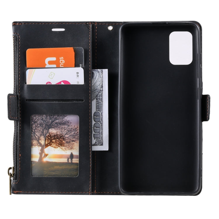 For Samsung Galaxy S20 FE Side Zipper Back Card Horizontal Flip PU Leather Case with Card Slots & Wallet & Photo Frame & Lanyard