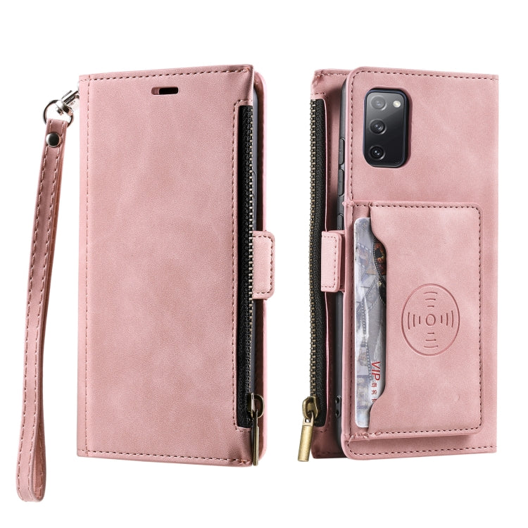 For Samsung Galaxy S20 FE Side Zipper Back Card Horizontal Flip PU Leather Case with Card Slots & Wallet & Photo Frame & Lanyard