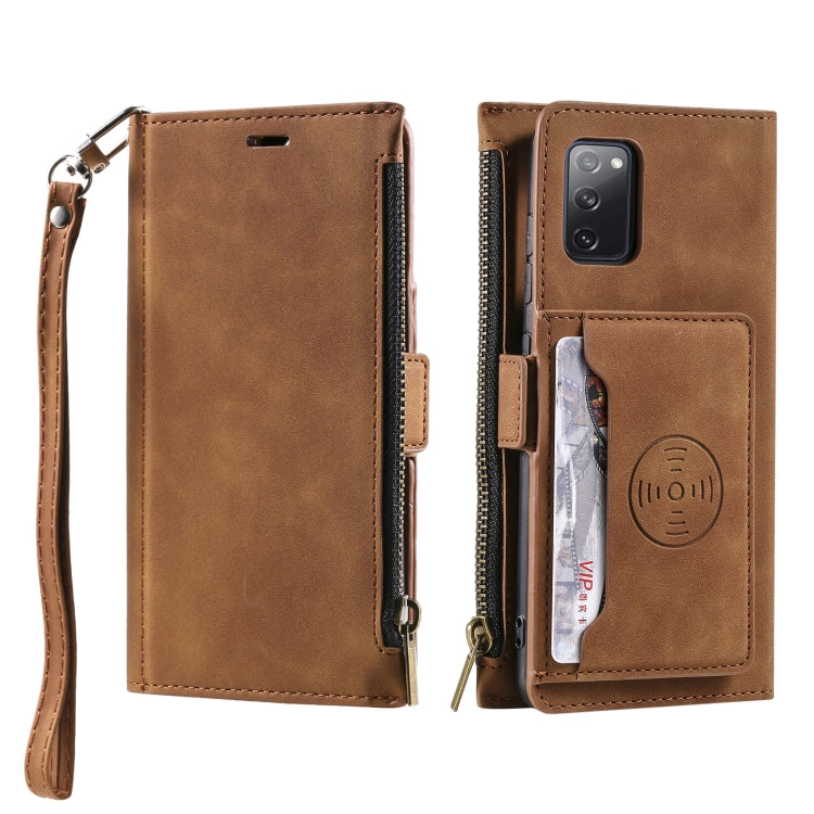 For Samsung Galaxy S20 FE Side Zipper Back Card Horizontal Flip PU Leather Case with Card Slots & Wallet & Photo Frame & Lanyard