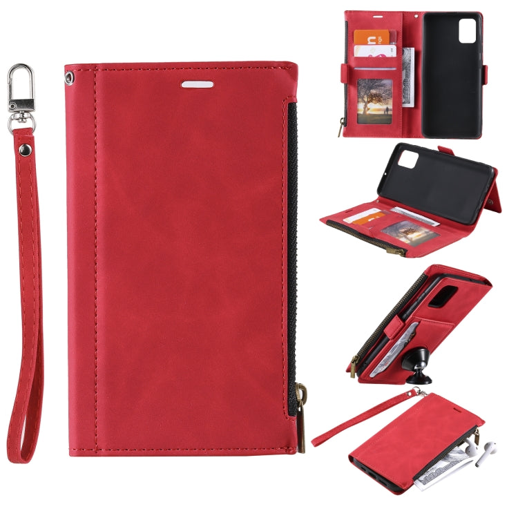 For Samsung Galaxy S20+ Side Zipper Back Card Horizontal Flip PU Leather Case with Card Slots & Wallet & Photo Frame & Lanyard