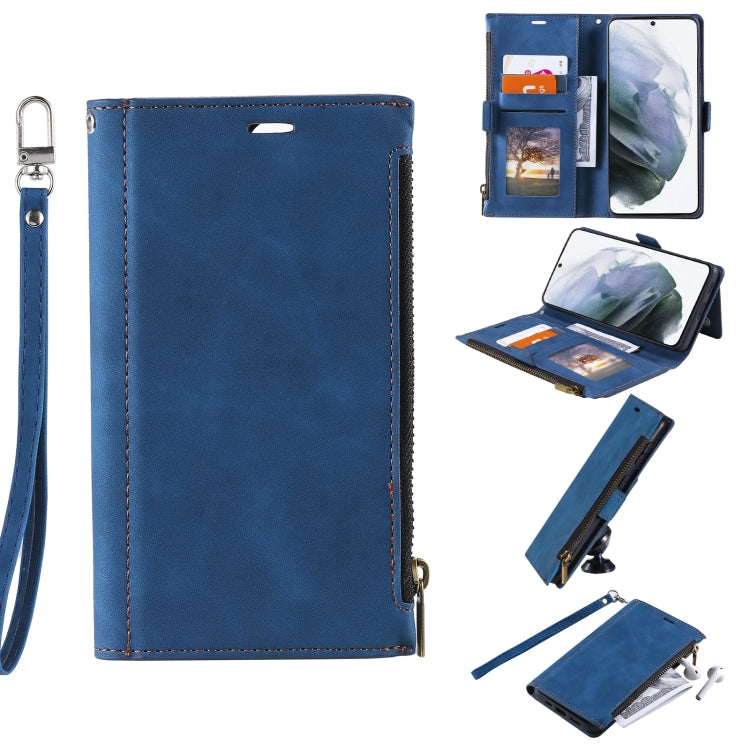For Samsung Galaxy S20 Ultra Side Zipper Back Card Horizontal Flip PU Leather Case with Card Slots & Wallet & Photo Frame & Lanyard