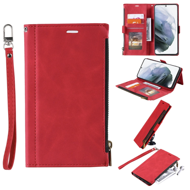 For Samsung Galaxy S20 Ultra Side Zipper Back Card Horizontal Flip PU Leather Case with Card Slots & Wallet & Photo Frame & Lanyard