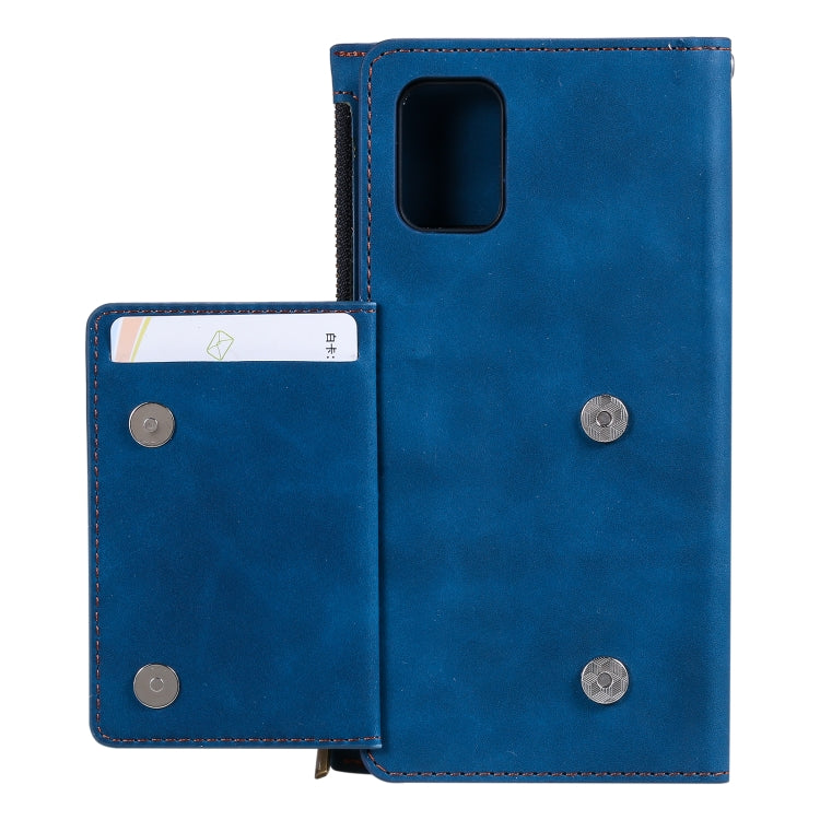 For Samsung Galaxy S20 Side Zipper Back Card Horizontal Flip PU Leather Case with Card Slots & Wallet & Photo Frame & Lanyard