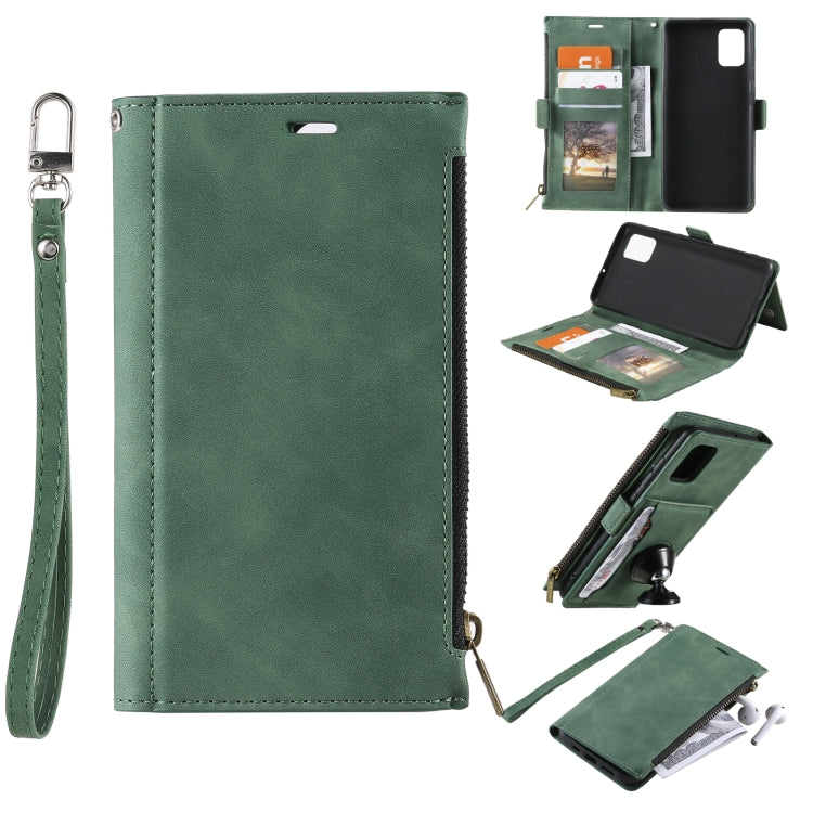 For Samsung Galaxy S20 Side Zipper Back Card Horizontal Flip PU Leather Case with Card Slots & Wallet & Photo Frame & Lanyard