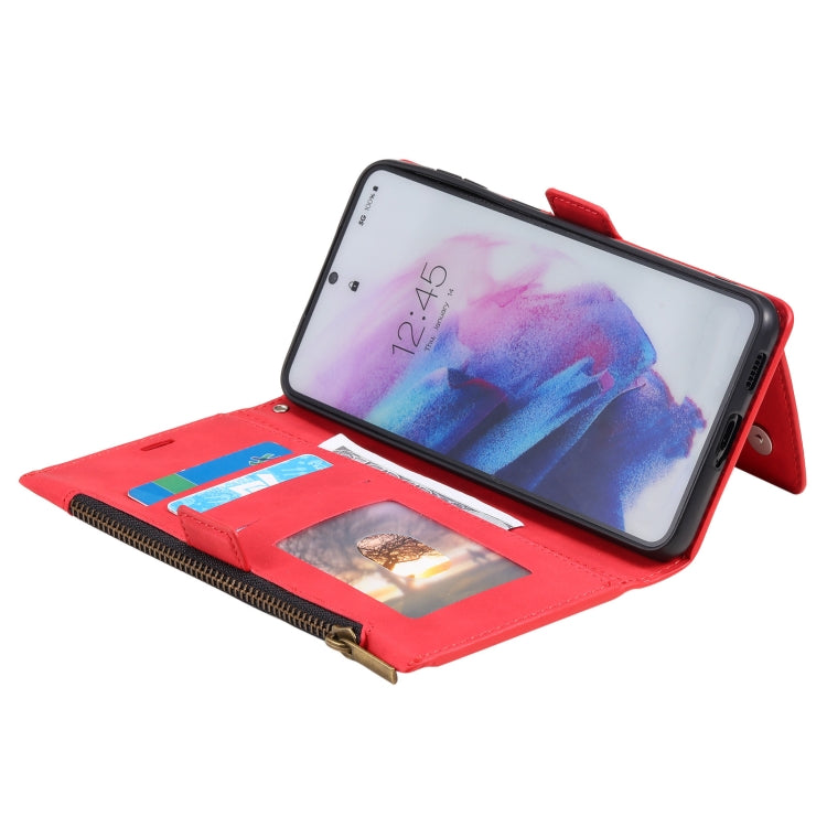 For Samsung Galaxy S21 5G Side Zipper Back Card Horizontal Flip PU Leather Case with Card Slots & Wallet & Photo Frame & Lanyard