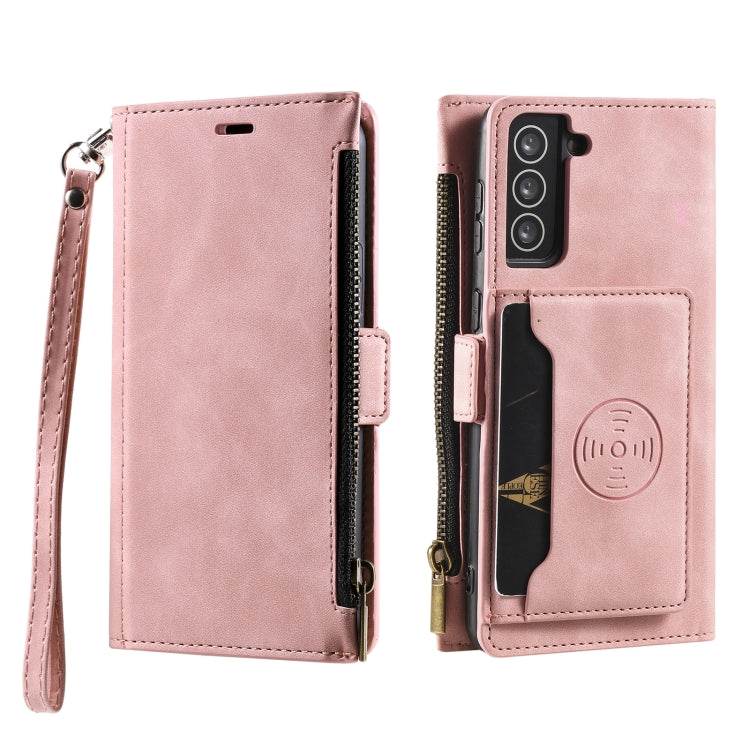 For Samsung Galaxy S21 5G Side Zipper Back Card Horizontal Flip PU Leather Case with Card Slots & Wallet & Photo Frame & Lanyard