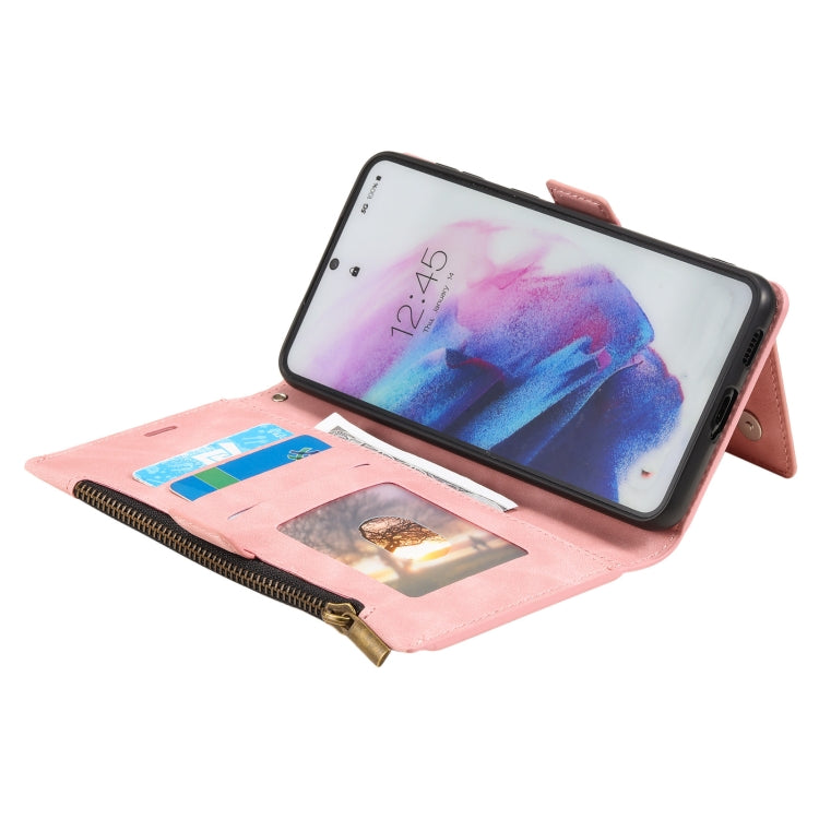 For Samsung Galaxy S21 5G Side Zipper Back Card Horizontal Flip PU Leather Case with Card Slots & Wallet & Photo Frame & Lanyard