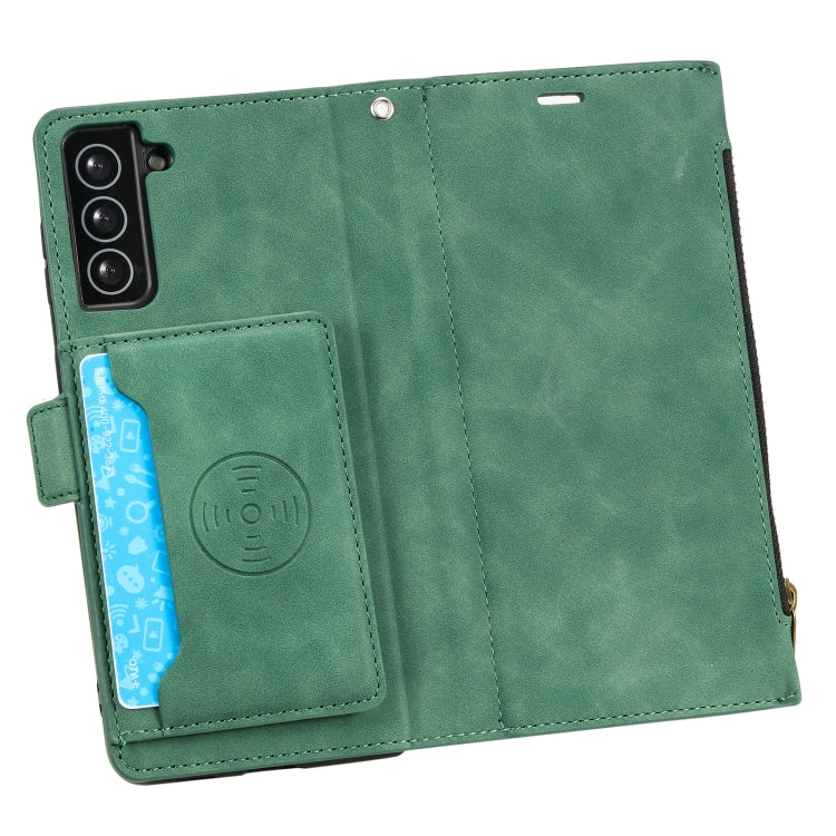 For Samsung Galaxy S21 5G Side Zipper Back Card Horizontal Flip PU Leather Case with Card Slots & Wallet & Photo Frame & Lanyard