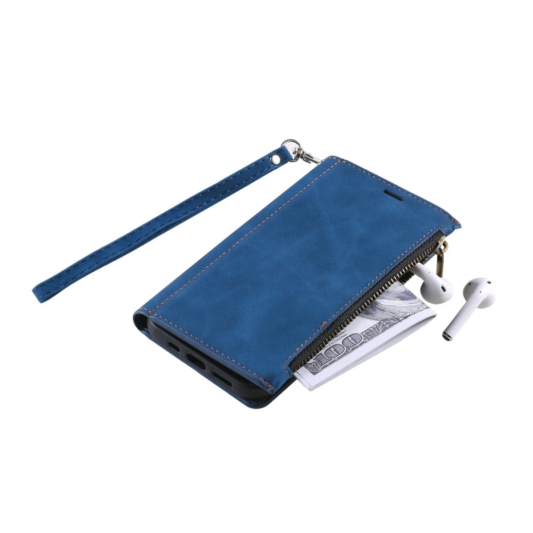 For Samsung Galaxy S21 Ultra 5G Side Zipper Back Card Horizontal Flip PU Leather Case with Card Slots & Wallet & Photo Frame & Lanyard