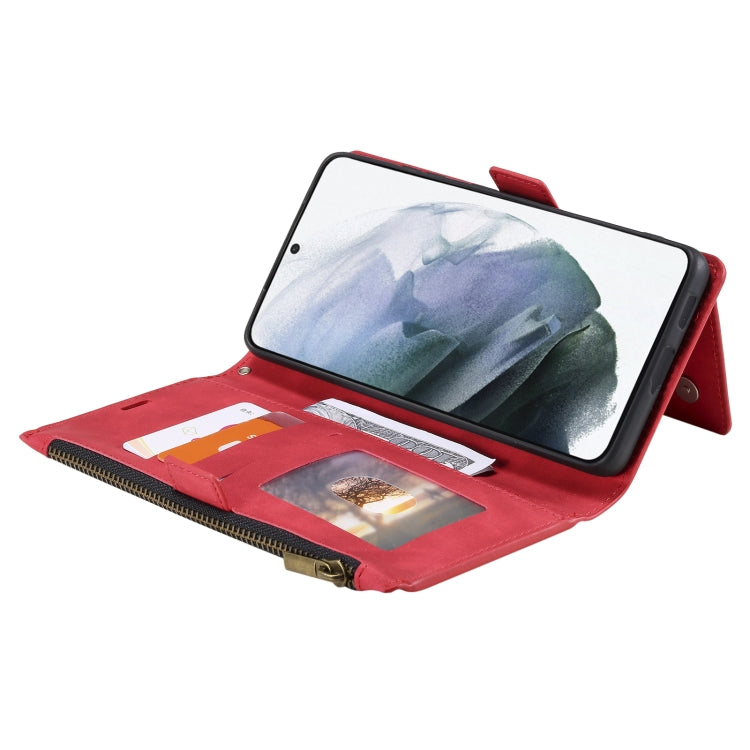 For Samsung Galaxy S21 Ultra 5G Side Zipper Back Card Horizontal Flip PU Leather Case with Card Slots & Wallet & Photo Frame & Lanyard