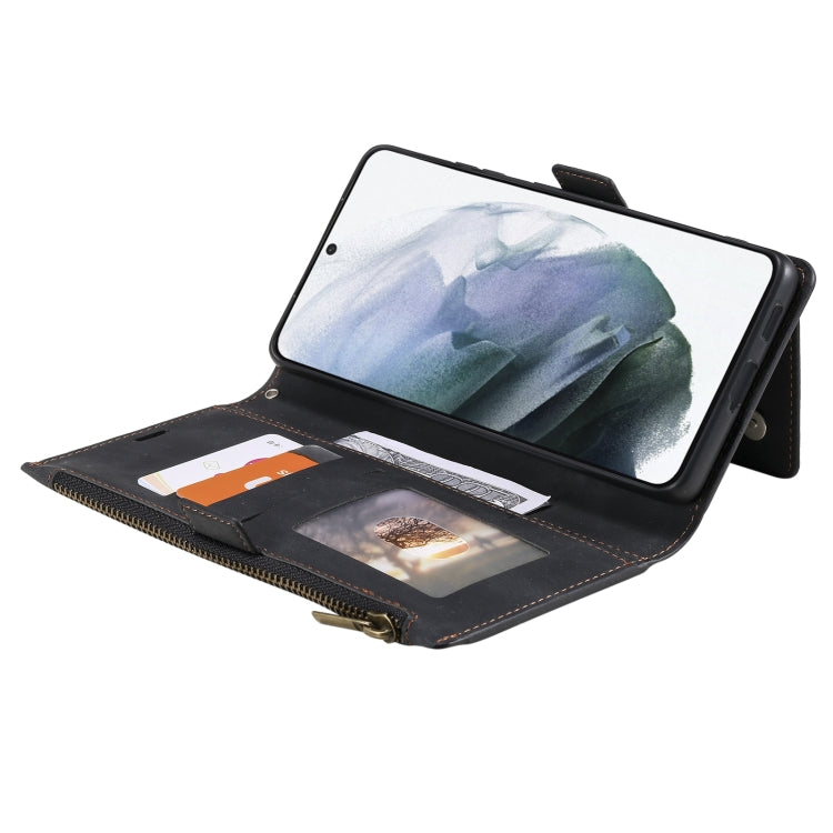 For Samsung Galaxy S21 Ultra 5G Side Zipper Back Card Horizontal Flip PU Leather Case with Card Slots & Wallet & Photo Frame & Lanyard
