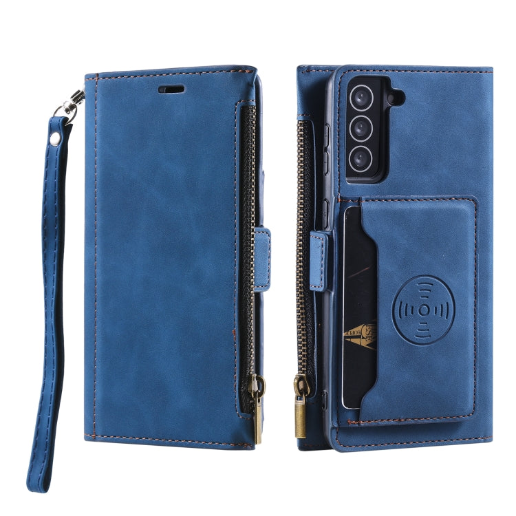 For Samsung Galaxy S21+ 5G Side Zipper Back Card Horizontal Flip PU Leather Case with Card Slots & Wallet & Photo Frame & Lanyard