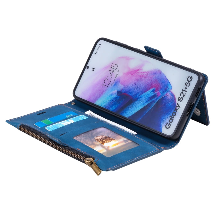 For Samsung Galaxy S21+ 5G Side Zipper Back Card Horizontal Flip PU Leather Case with Card Slots & Wallet & Photo Frame & Lanyard
