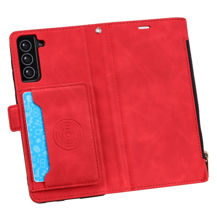 For Samsung Galaxy S21+ 5G Side Zipper Back Card Horizontal Flip PU Leather Case with Card Slots & Wallet & Photo Frame & Lanyard