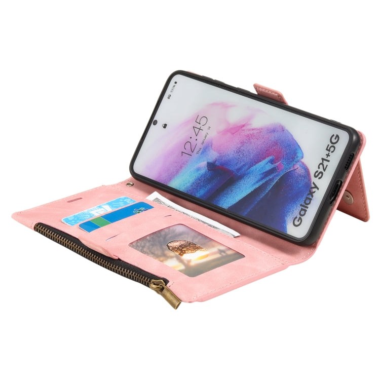 For Samsung Galaxy S21+ 5G Side Zipper Back Card Horizontal Flip PU Leather Case with Card Slots & Wallet & Photo Frame & Lanyard