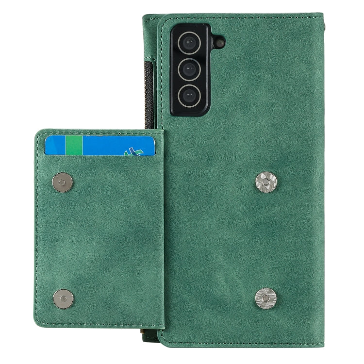 For Samsung Galaxy S21+ 5G Side Zipper Back Card Horizontal Flip PU Leather Case with Card Slots & Wallet & Photo Frame & Lanyard