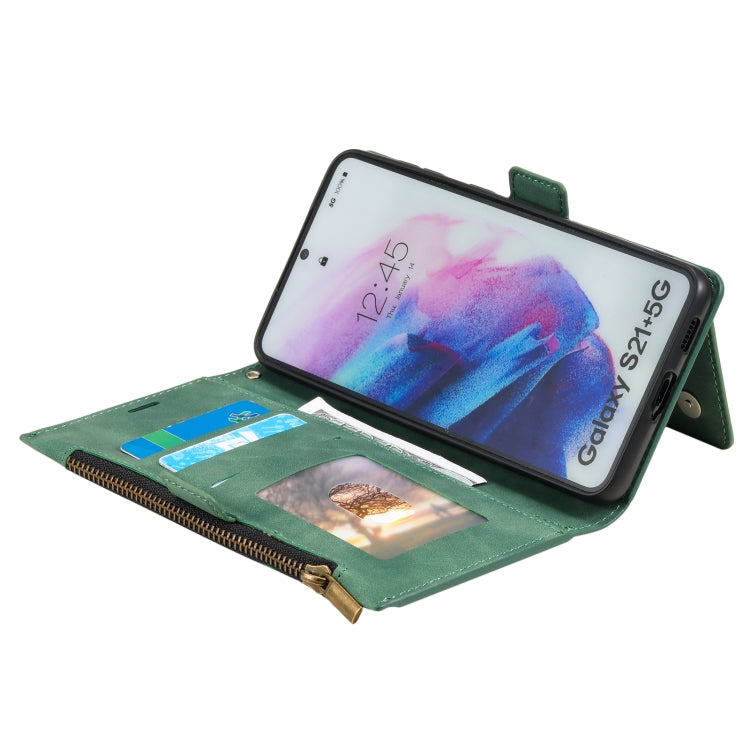 For Samsung Galaxy S21+ 5G Side Zipper Back Card Horizontal Flip PU Leather Case with Card Slots & Wallet & Photo Frame & Lanyard