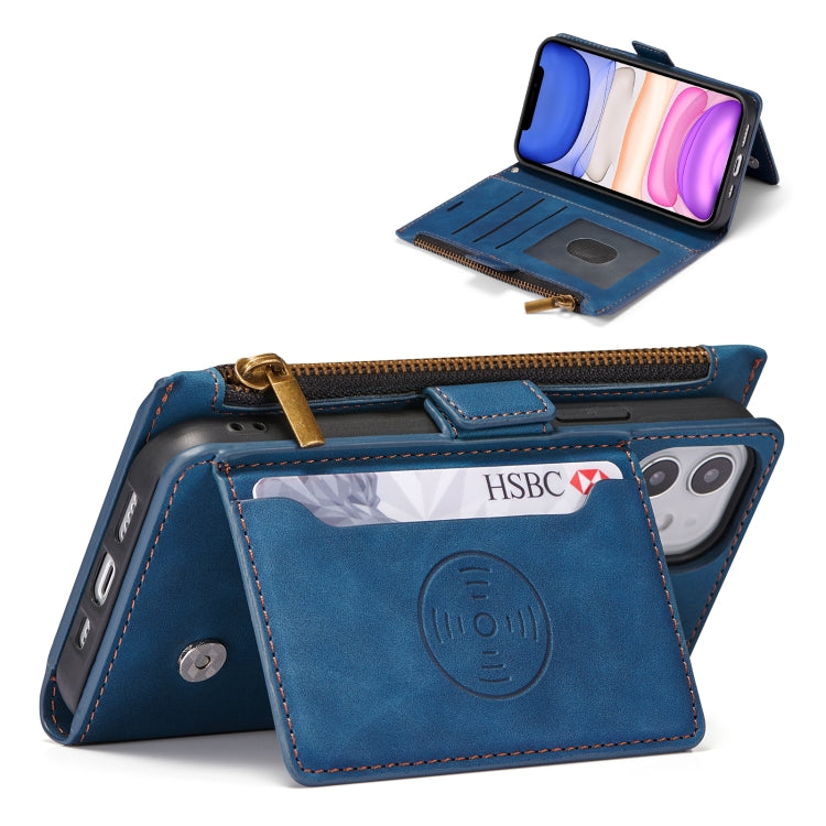 For iPhone 12 / 12 Pro Side Zipper Back Card Horizontal Flip PU Leather Case with Card Slots & Wallet & Photo Frame & Lanyard