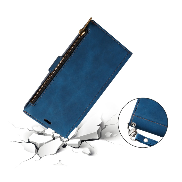 For iPhone 12 / 12 Pro Side Zipper Back Card Horizontal Flip PU Leather Case with Card Slots & Wallet & Photo Frame & Lanyard