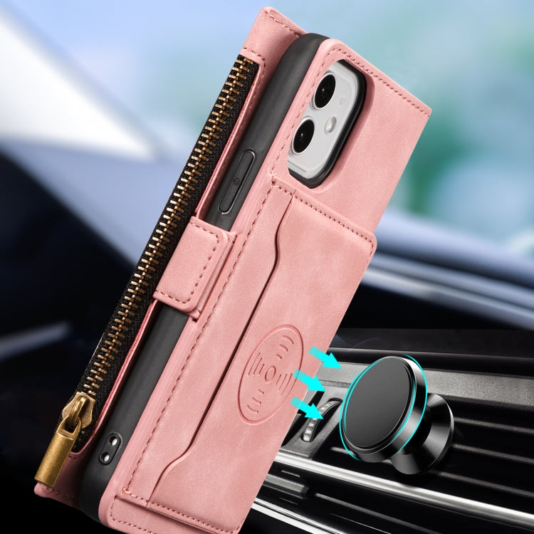For iPhone 12 / 12 Pro Side Zipper Back Card Horizontal Flip PU Leather Case with Card Slots & Wallet & Photo Frame & Lanyard