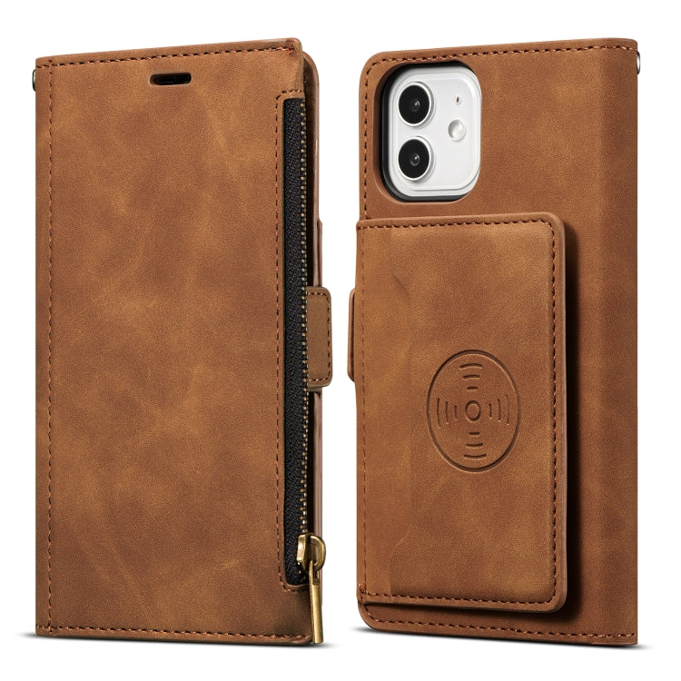 For iPhone 12 / 12 Pro Side Zipper Back Card Horizontal Flip PU Leather Case with Card Slots & Wallet & Photo Frame & Lanyard