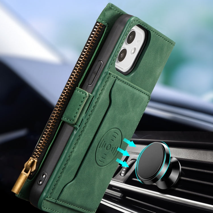 For iPhone 12 / 12 Pro Side Zipper Back Card Horizontal Flip PU Leather Case with Card Slots & Wallet & Photo Frame & Lanyard