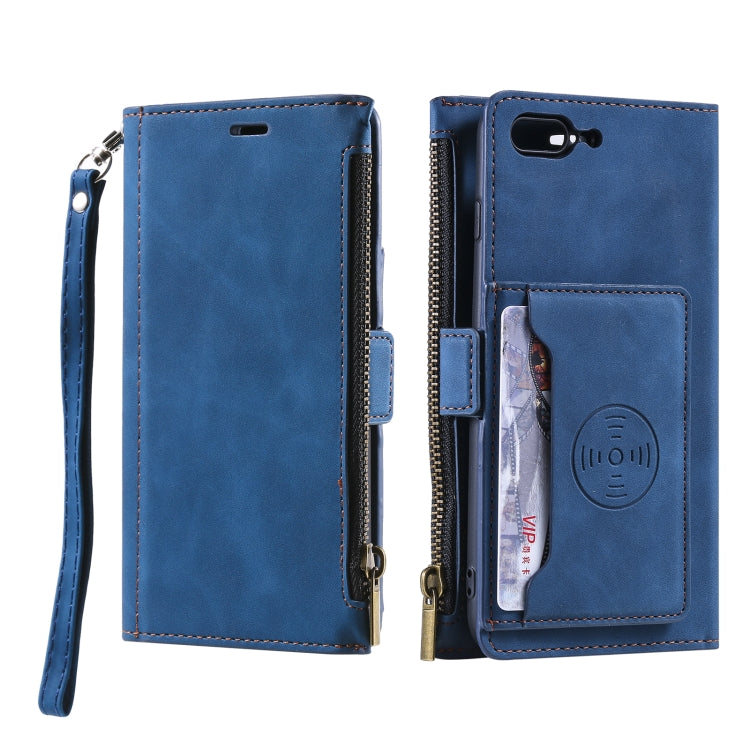 Side Zipper Back Card Horizontal Flip PU Leather Case with Card Slots & Wallet & Photo Frame & Lanyard For iPhone 8 Plus / 7 Plus
