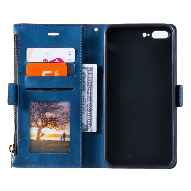 Side Zipper Back Card Horizontal Flip PU Leather Case with Card Slots & Wallet & Photo Frame & Lanyard For iPhone 8 Plus / 7 Plus
