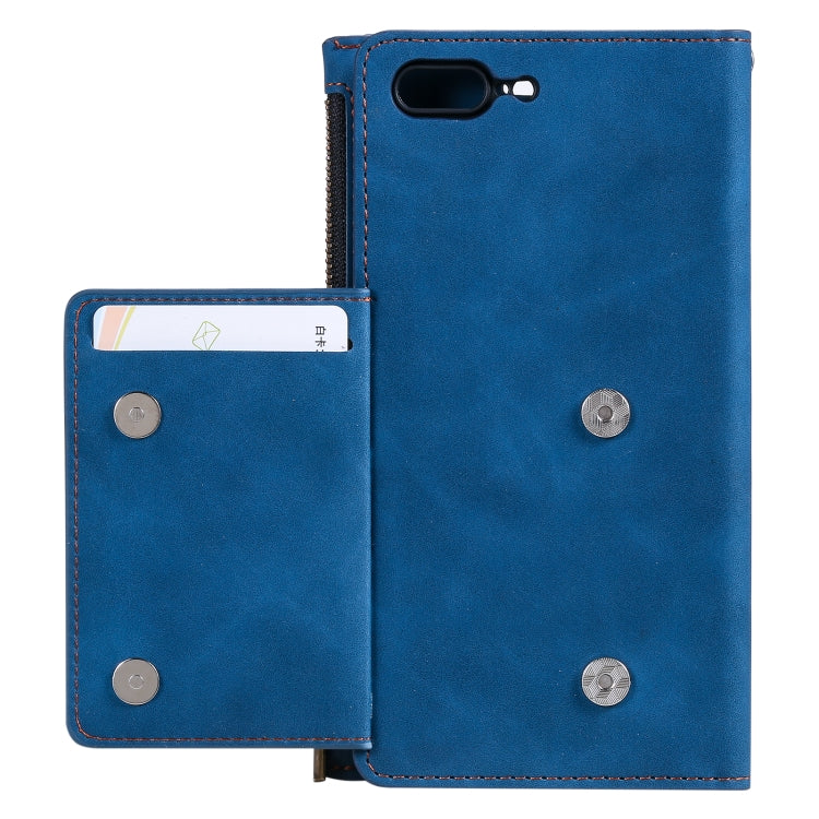 Side Zipper Back Card Horizontal Flip PU Leather Case with Card Slots & Wallet & Photo Frame & Lanyard For iPhone 8 Plus / 7 Plus