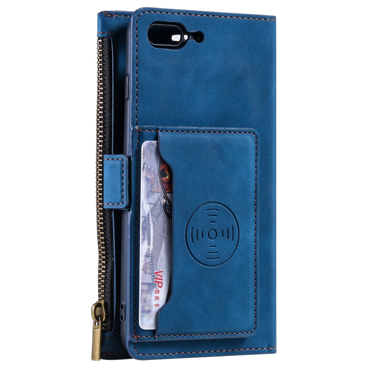 Side Zipper Back Card Horizontal Flip PU Leather Case with Card Slots & Wallet & Photo Frame & Lanyard For iPhone 8 Plus / 7 Plus