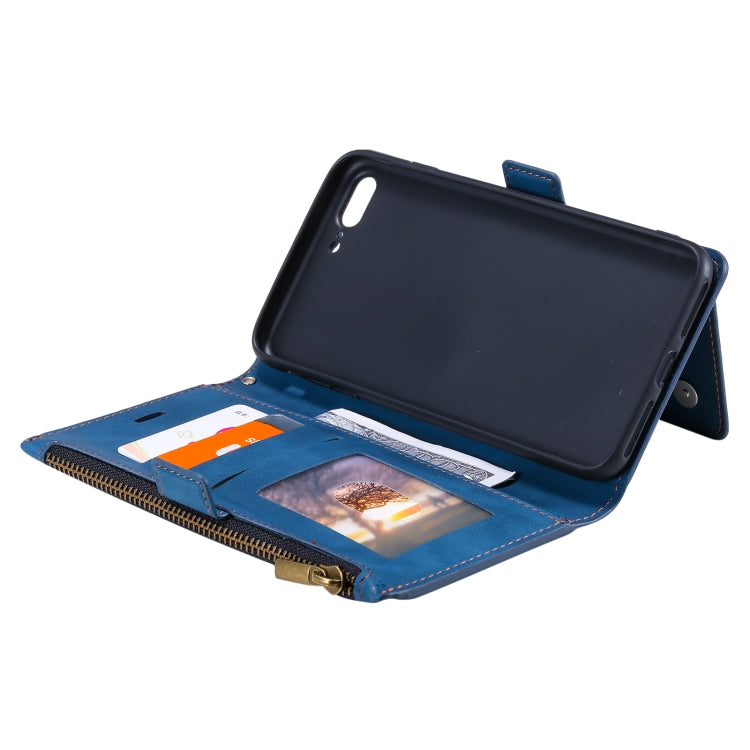 Side Zipper Back Card Horizontal Flip PU Leather Case with Card Slots & Wallet & Photo Frame & Lanyard For iPhone 8 Plus / 7 Plus