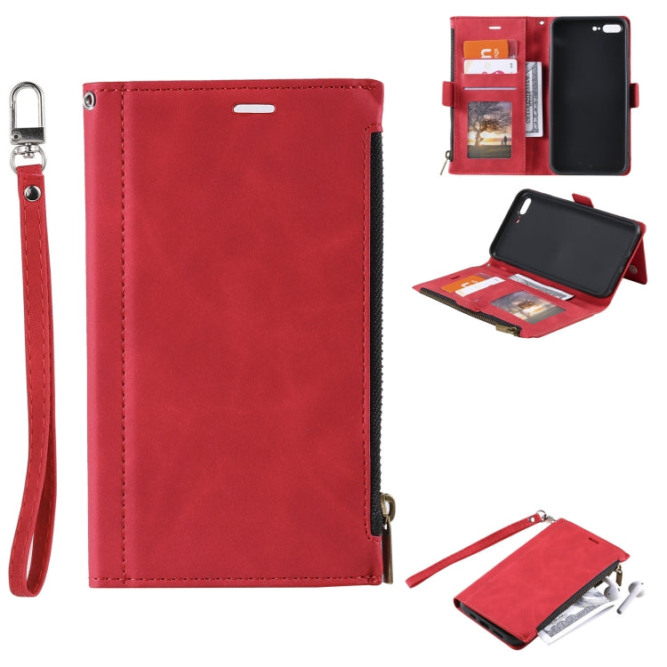 Side Zipper Back Card Horizontal Flip PU Leather Case with Card Slots & Wallet & Photo Frame & Lanyard For iPhone 8 Plus / 7 Plus