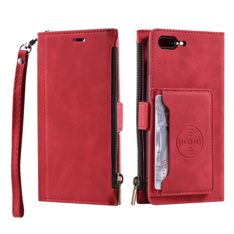 Side Zipper Back Card Horizontal Flip PU Leather Case with Card Slots & Wallet & Photo Frame & Lanyard For iPhone 8 Plus / 7 Plus