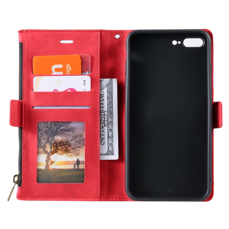 Side Zipper Back Card Horizontal Flip PU Leather Case with Card Slots & Wallet & Photo Frame & Lanyard For iPhone 8 Plus / 7 Plus