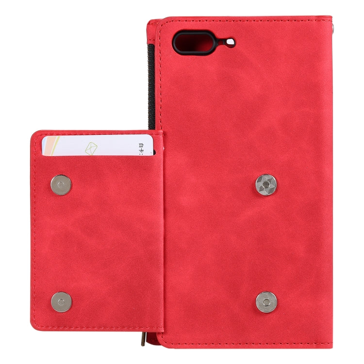 Side Zipper Back Card Horizontal Flip PU Leather Case with Card Slots & Wallet & Photo Frame & Lanyard For iPhone 8 Plus / 7 Plus