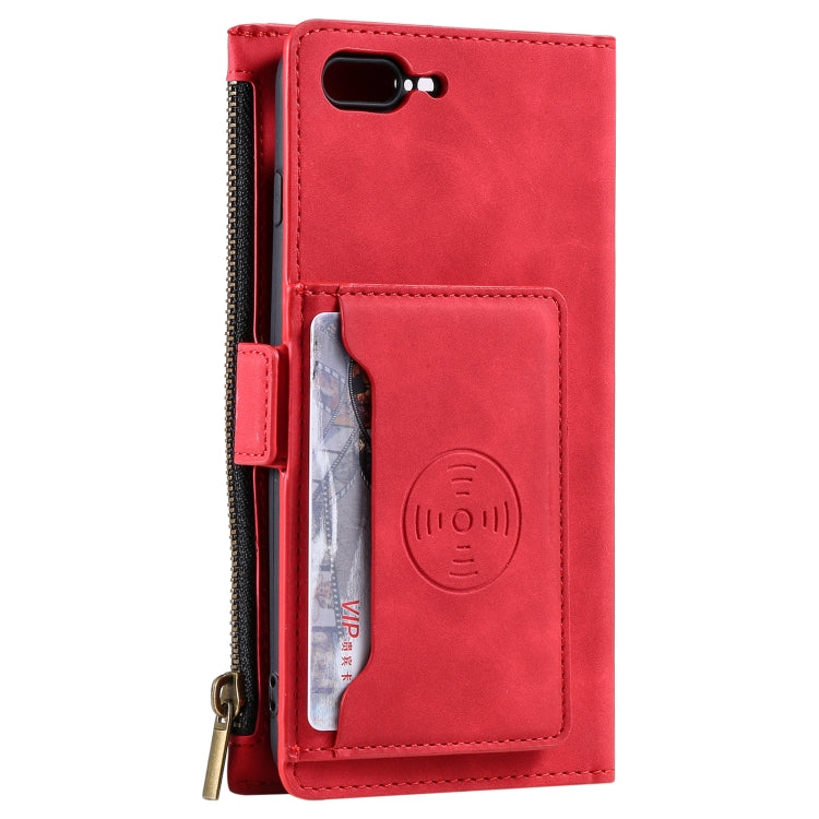 Side Zipper Back Card Horizontal Flip PU Leather Case with Card Slots & Wallet & Photo Frame & Lanyard For iPhone 8 Plus / 7 Plus
