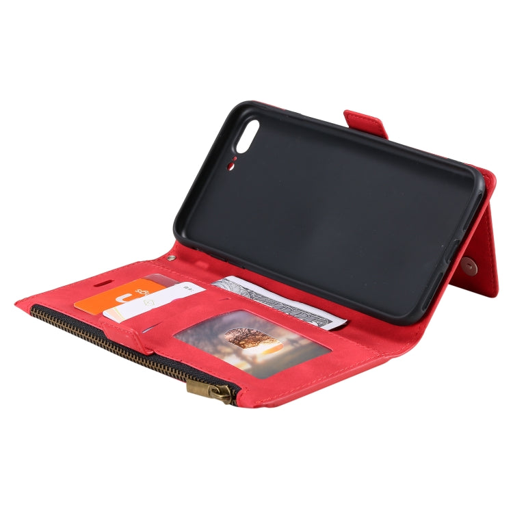 Side Zipper Back Card Horizontal Flip PU Leather Case with Card Slots & Wallet & Photo Frame & Lanyard For iPhone 8 Plus / 7 Plus
