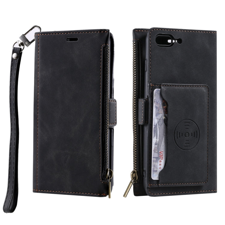Side Zipper Back Card Horizontal Flip PU Leather Case with Card Slots & Wallet & Photo Frame & Lanyard For iPhone 8 Plus / 7 Plus