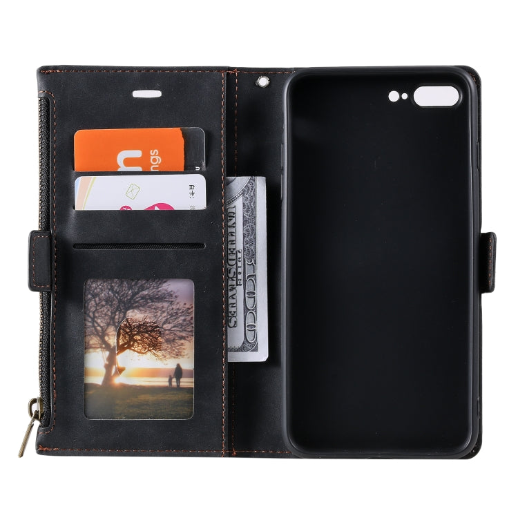 Side Zipper Back Card Horizontal Flip PU Leather Case with Card Slots & Wallet & Photo Frame & Lanyard For iPhone 8 Plus / 7 Plus